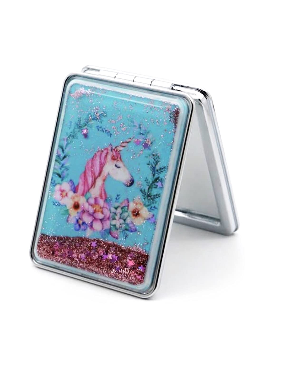 le delite Unicorn Compact Mirror for Girls - Cute Glitter Confetti Foldable Pocket Makeup Mirror for Women, Ladies (1 Piece)-picture-35