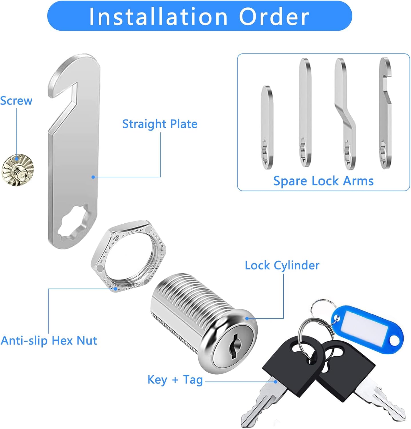 Cabinet Locks with Keys, Cam Lock, Mailbox Lock, 2 Pack 7/8" Tool Box Locks with Keys, Drawer Lockss, for Cabinets RV Storage Tool Box Drawer Mailboxes