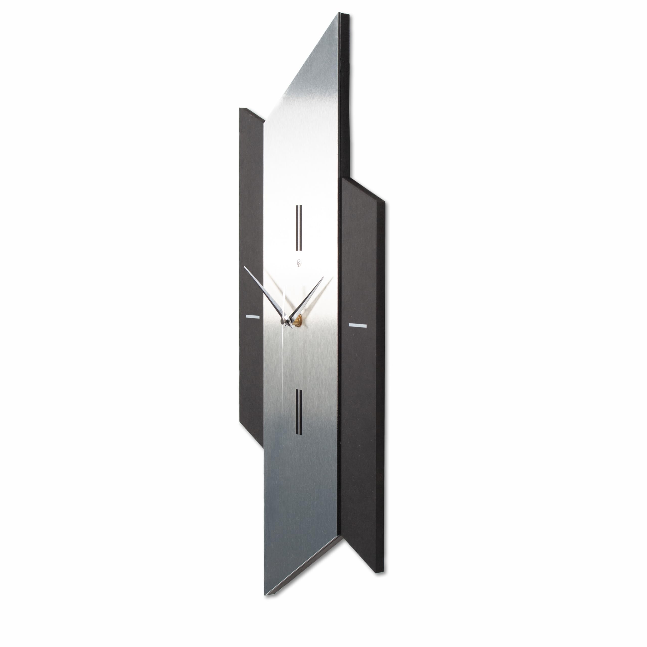 Kreative Feder 3D Designer-Wanduhr „Diamond“ in modernem Metallic-Look schwarz-Silber ohne Tickgeräusche (leises Funkuhrwerk)