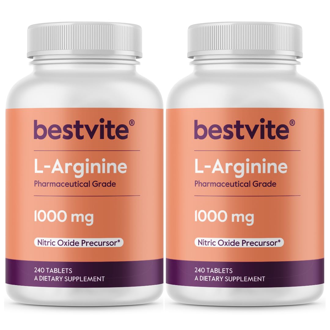 BESTVITE L-Arginine 1000mg per Tablet (480 Tablets) (240 x 2) 240 Count (Pack of 2)