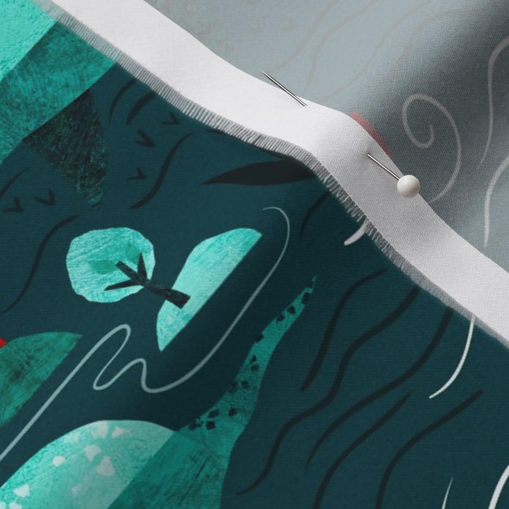 Spoonflower Fabric - Loch Ness Monster Nessie Teal Blue Red Scotland Mythology Printed on Organic Cotton Sateen Fabric by The Yard - Sewing Quilting Apparel Home Decor