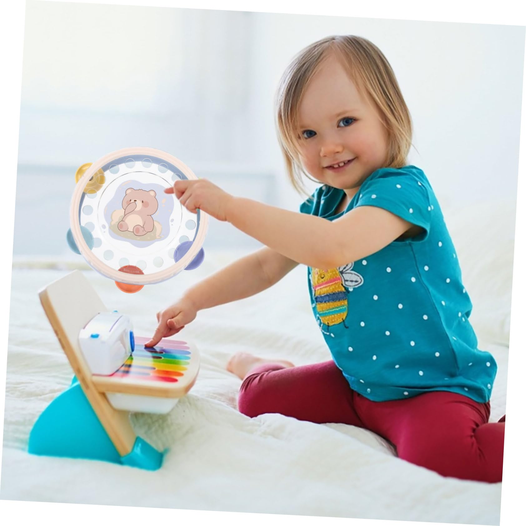 Toddmomy Tamburello Portatile Per Bambini in Plastica Rosa, Strumento a Percussione Educativo Campanellino a Mano, Gioco Musicale Per Feste e Sviluppo Del Senso Ritmico Dei Piccoli
