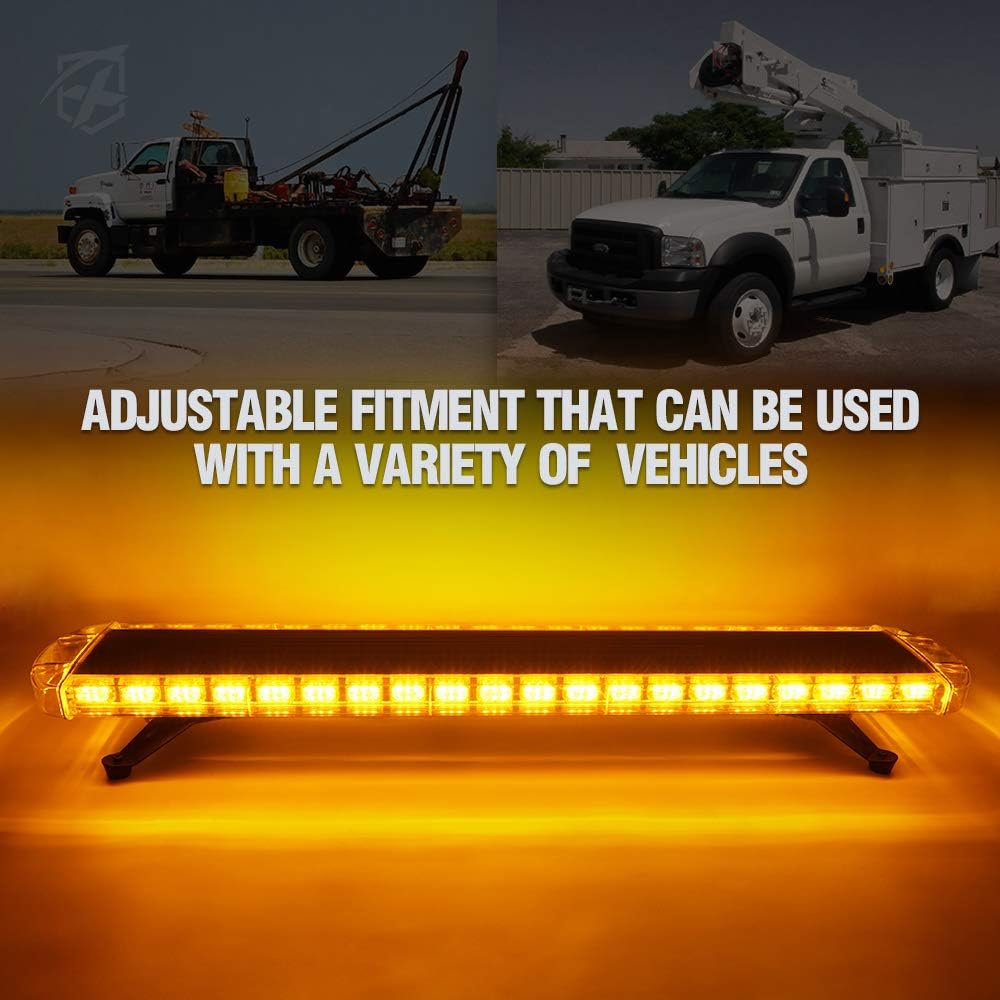 Xprite 48 Inch LED Amber Rooftop Emergency Warning Lights Bar 16 Strobe Patterns w/Adjustable Mounting Brackets for Vehicles, Security, Law Enforcement, Snowplow, Tow Trucks, Crane, Construction Cars