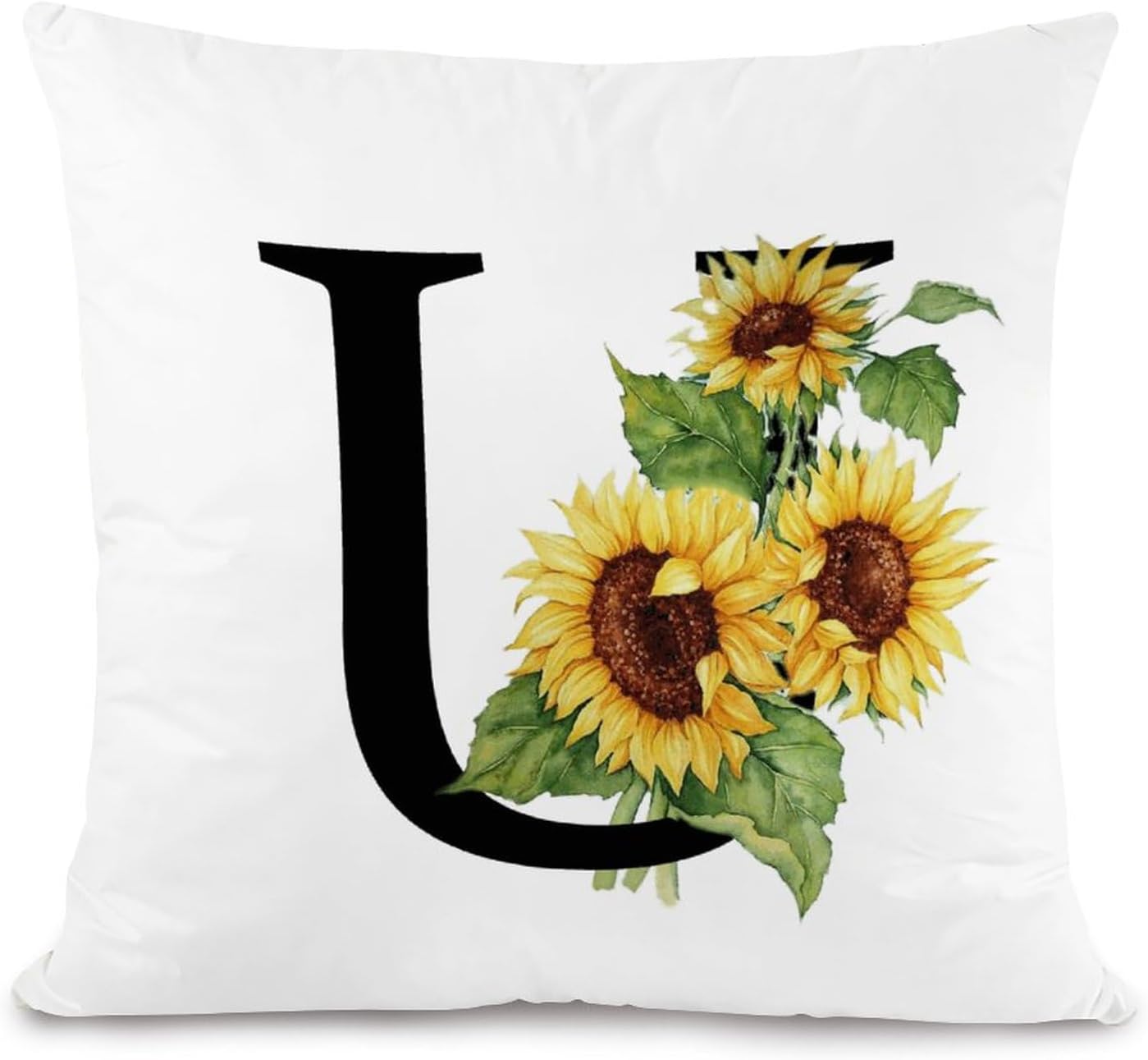 Set of 2 Sunflower Letter U Initial Monogram Decorative Throw Pillow Covers 24x24in Farmhouse Square Accent Pillow Cases Cushion Cover Cases for Sofa Chair Bedroom Home Decor