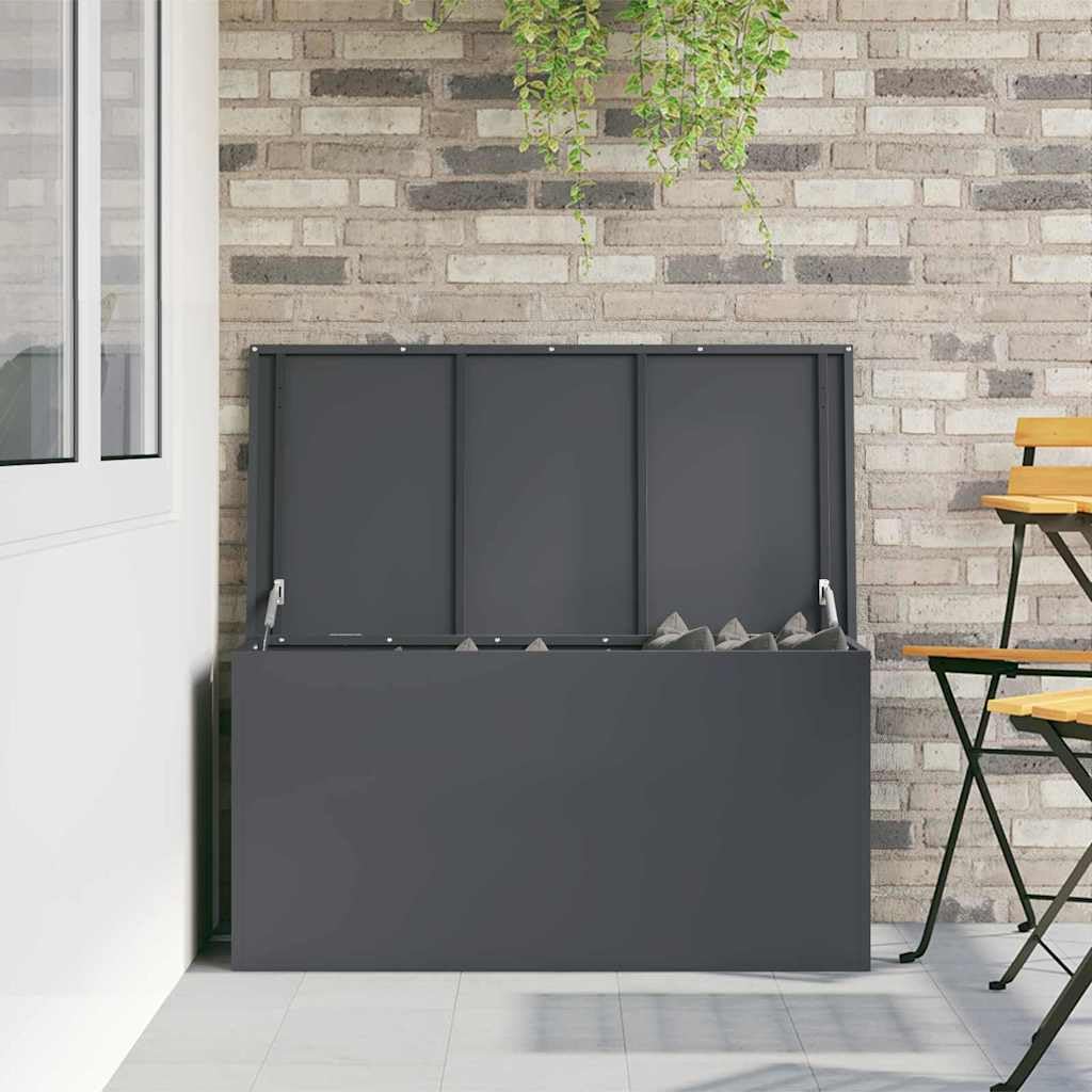 Scatola portaoggetti per esterni, in acciaio, 100 x 50,5 x 50 cm, con coperchio a gas, resistente alle intemperie, per giardino e terrazza, organizer compatto per stoccaggio all'aperto