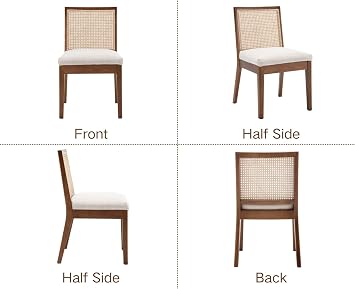 Dining Chairs 4PCS,Rattan Backrest&Wood Legs,Kitchen Chair,Beige | Breathable Backrest,Upholstered Linen Fabric,Thick Soft Cushion,Solid Wooden Frame,for Dining Room Kitchen Living Room