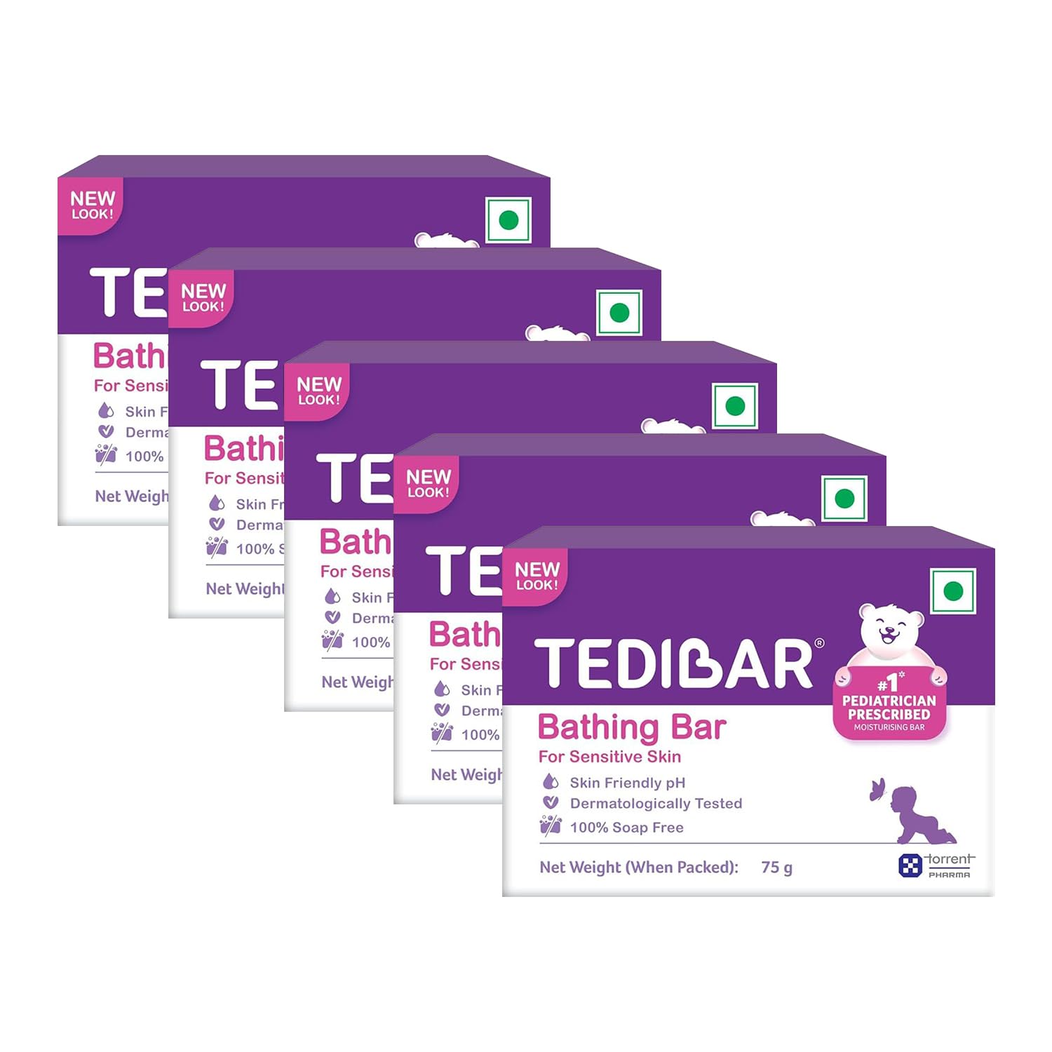 Tedibar Moisturising Baby Bathing Bar with Skin Friendly PH|100% Soap Free|Prevents Dryness & Rashes|Dermatologically Tested 75gm x Pack of 5 - Image 2 thumbnail