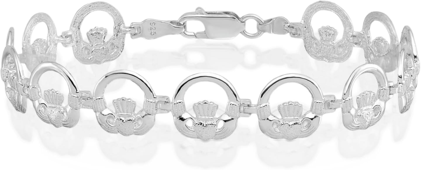 IceCarats 925 Sterling Silver Link Chain Heart Claddagh Celtic Bracelet 7.25 inch Polished For Her