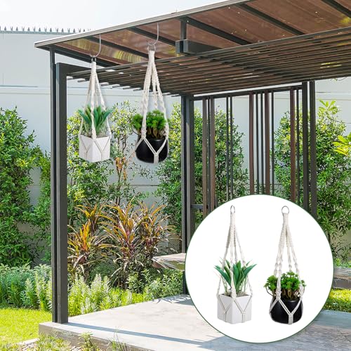 Nogeqi 2 Stück Makramee Blumenampel Hängend Innen, Boho Außen Pflanzenampel, Hängetopf Pflanzenaufhänger Hängepflanzen Übertopf Pastellfarben Hänge Pflanzen Planter Hanger Ampel Balkone (Beige)
