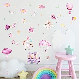 CBGGQ 6 Pezzi Adesivi Murali Unicorno Adesivi da Parete Palloncino Nuvole Decorazione Murale Camerette Bambini Ragazza Asilo Nido Camera da Letto DIY Decorazioni Parete(Unicorno)