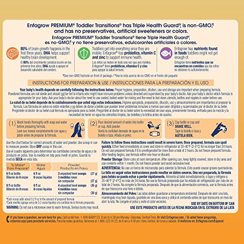 Enfagrow PREMIUM Toddler Transitions Baby Formula Milk Powder, 20 Ounce (Pack of 4), Omega 3 DHA, Iron - Thumbnail 7