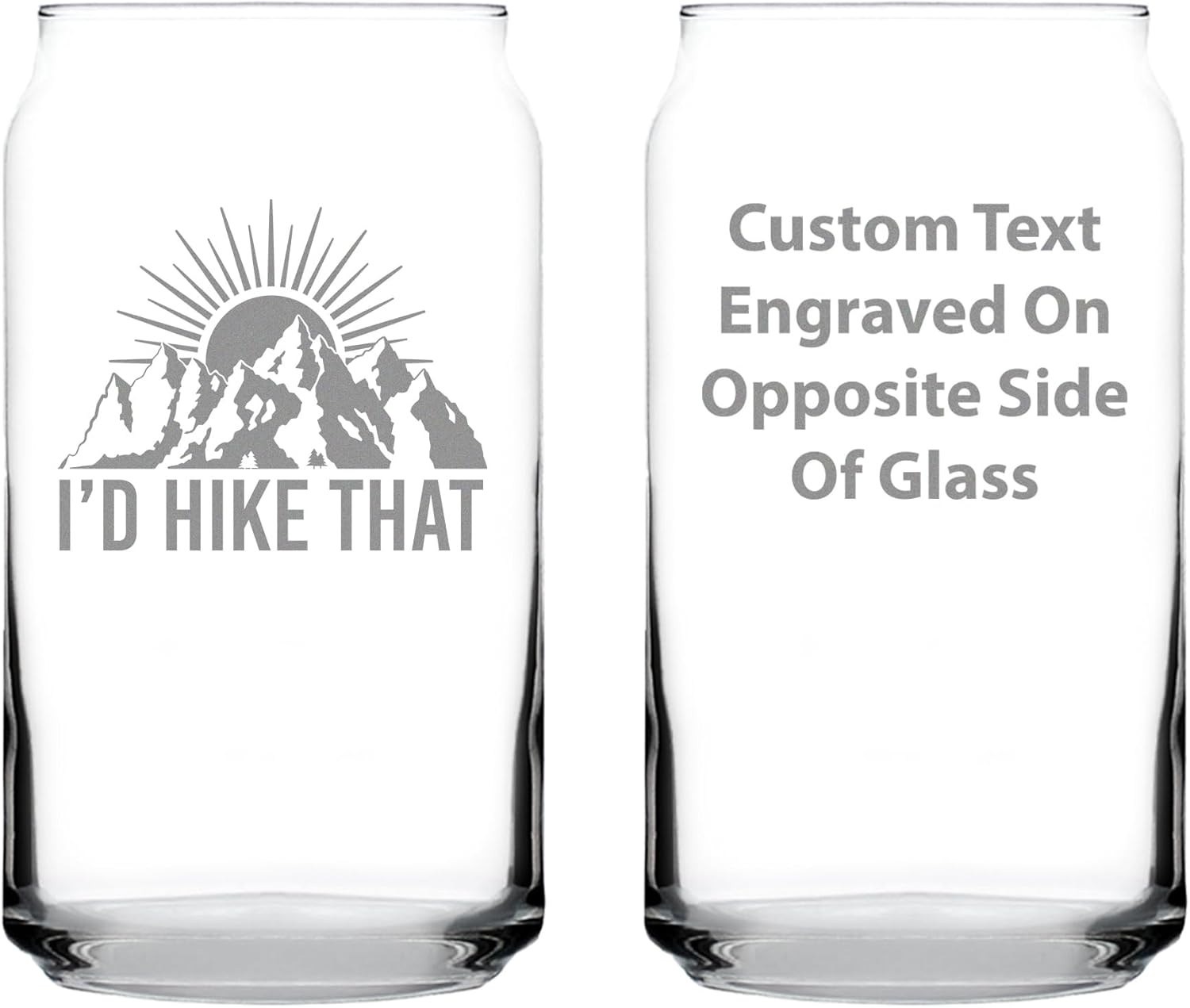 Bevvee I'd Hike That - Beer Can Pint Glass - Cool Hiking Themed Decor and Gifts for Mountain Lovers - Set of 2-16 oz Glasses