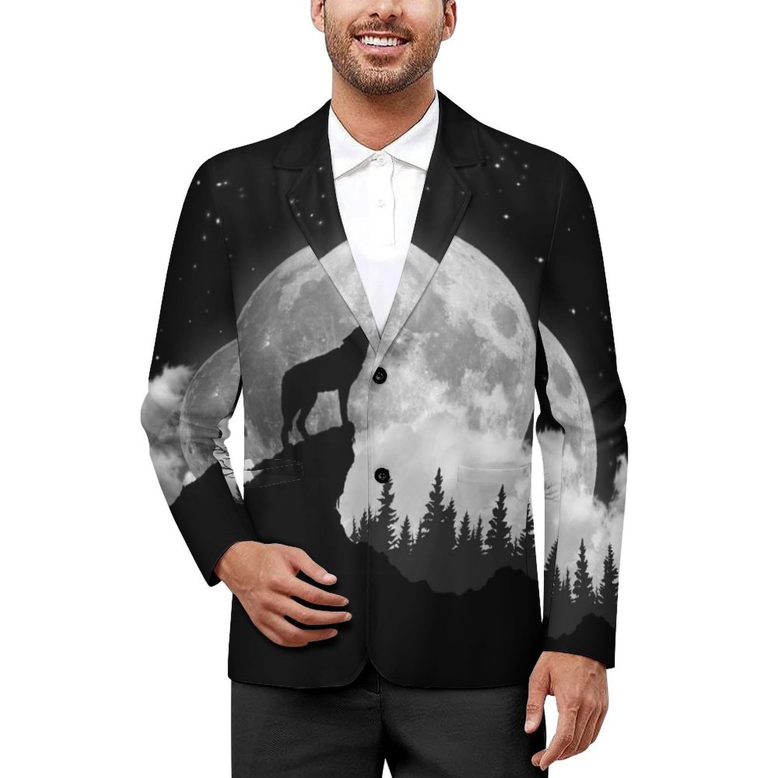 Amazon.com : Wolf Moon Pattern Men's Two Button Suit Jacket