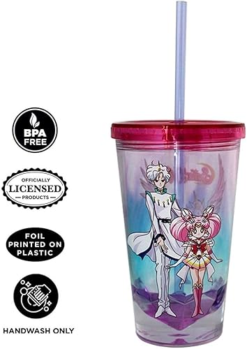 Miniatura 3 de JUST FUNKY Sailor Moon - Taza de viaje con base de diamante, regalos novedosos y juegos para fanáticos de fiesta (Chibi Moon, Helios y Pegaso)