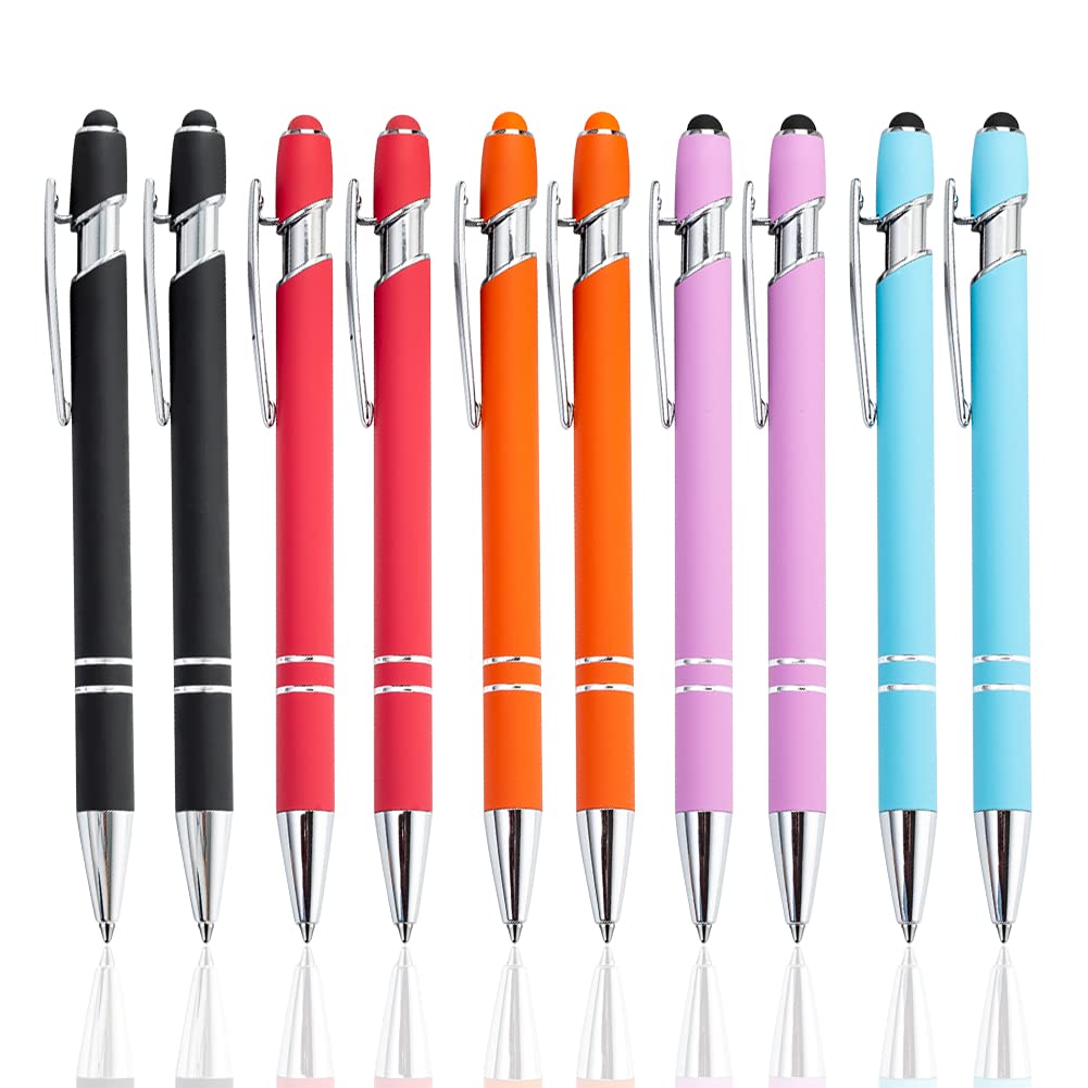 10 Penne 2-in-1: Penna A Sfera + Stilo Touch Capacitivo - Punta Gomma Morbida, Corpo Metallo, Inchiostro Nero