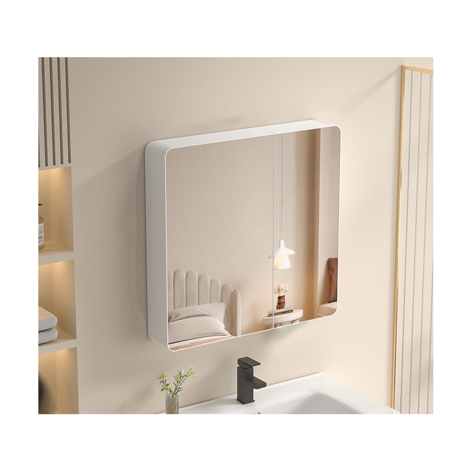 FGXHHS Wall-Mounted Bathroom Cabinet with Double Doors & Mirror, 70cm White Storage Cupboard, Stylish Vanity nizer for Space-Saving, Modern Decor
