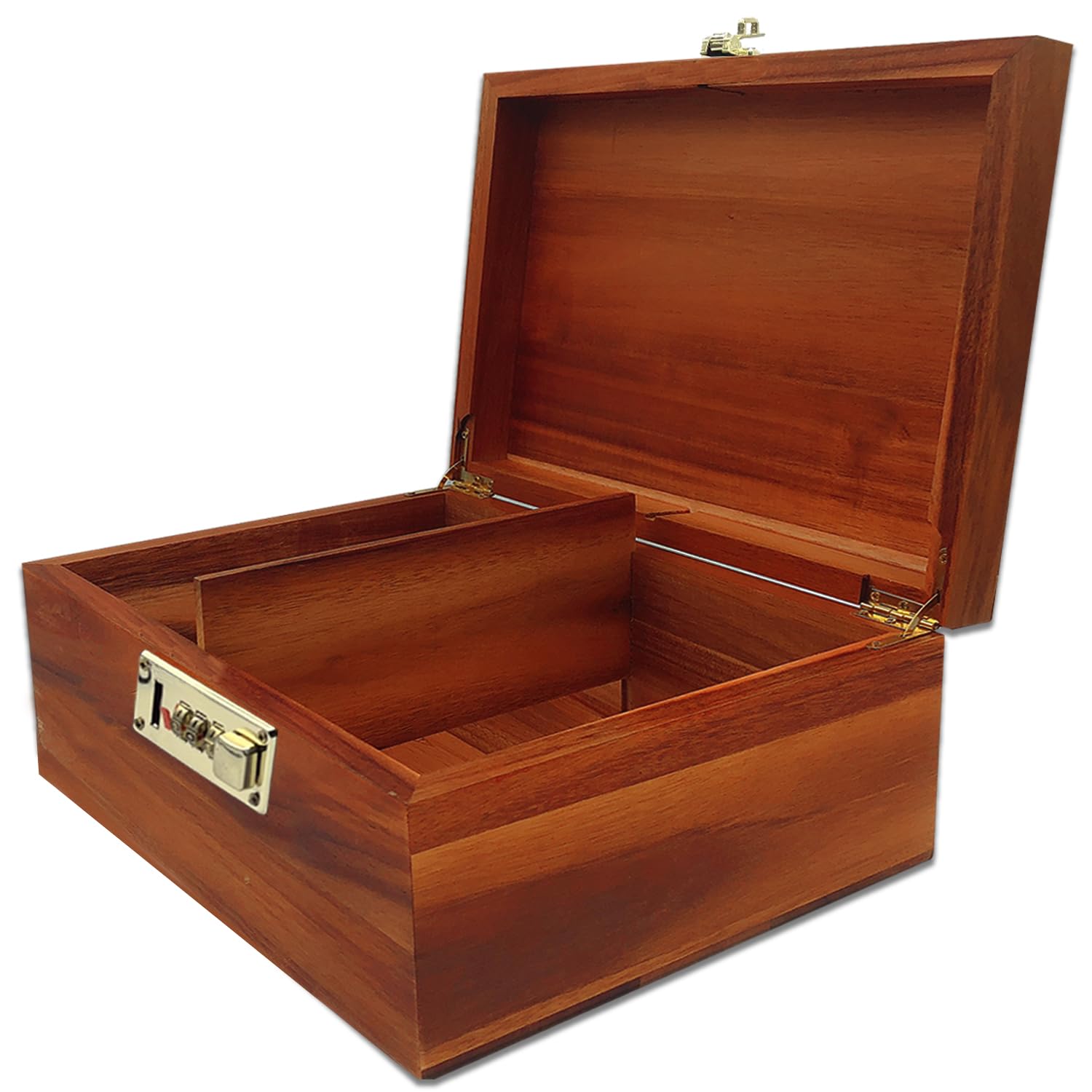 MFLUEEWR Grande scatola di legno con coperchio incernierato con serratura a combinazione con divisore regolabile, scatola decorativa in legno con serratura per ricordi, oggetti di valore, accessori,