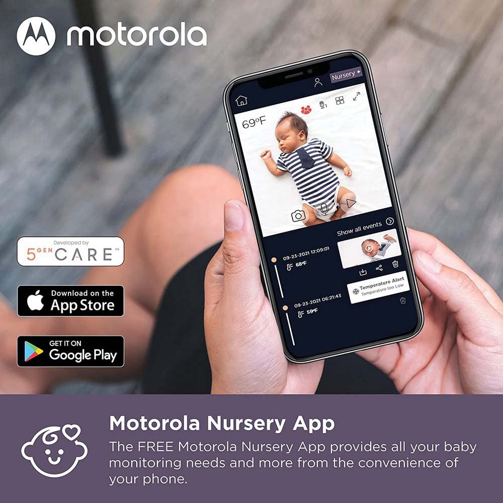 Motorola Nursery VM44 Connect - Wi-Fi Babyphone con cámara, Monitor de 4.3", Aplicación Motorola Nursery, Visión nocturna, nanas, micrófono, monitoreo de temperatura ambiente, 1 Unidad (Paquete de 1)