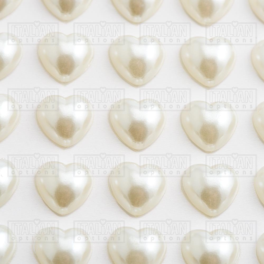 Italian Options 10mm Ivory Pearl Resin Heart Self Adhesive Diamante Rhinestone Gem Craft Stickers - 50 per Sheet