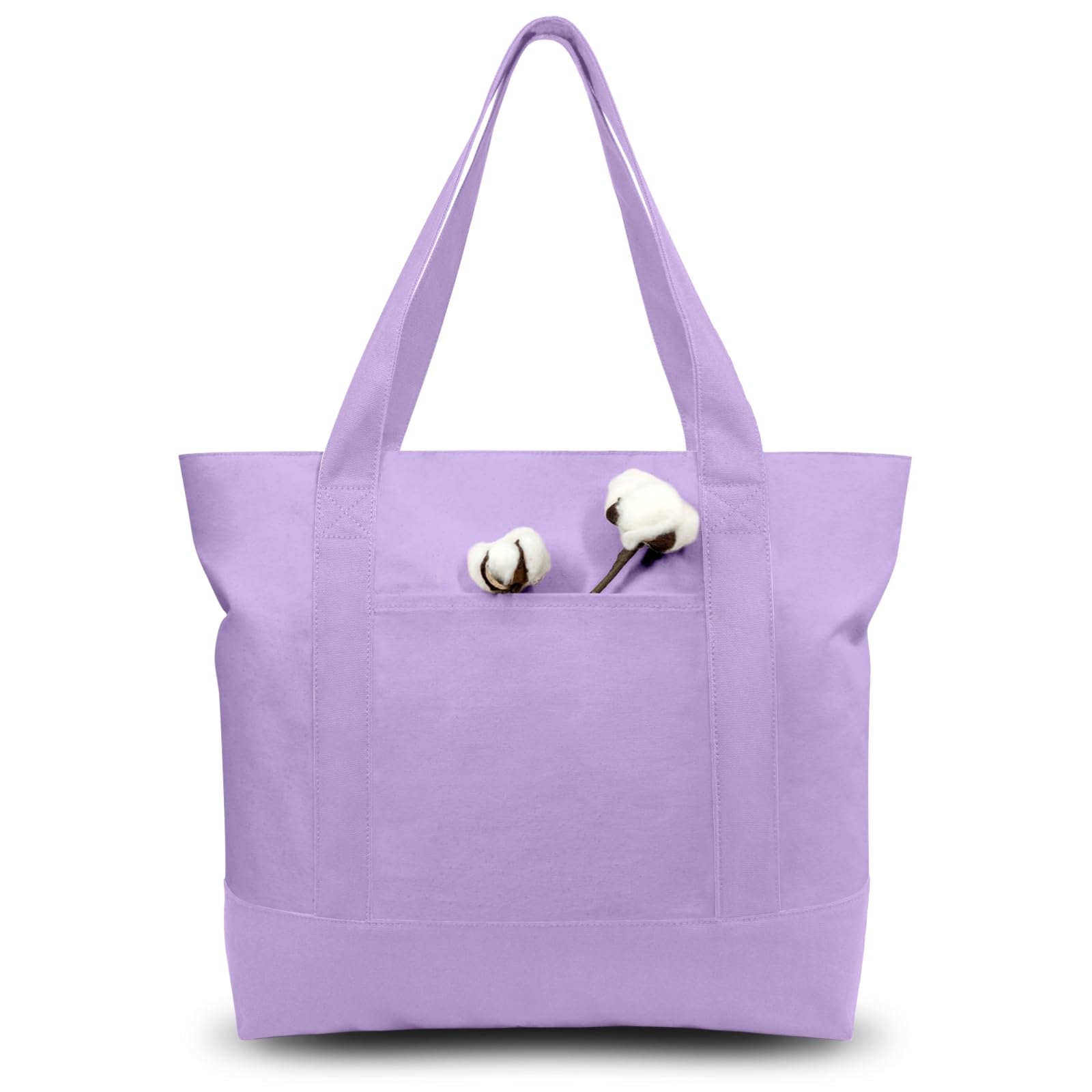 TOPDesign 3-Pack Canvas Tote Bags with an External Pocket, Reusable Grocery Shopping Bags, Top Zipper Closure, Daily Essentials (Lavender) Lavender 3