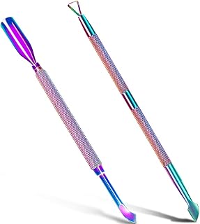 2PCS Metal Chameleon Cuticle Pusher and Cutter Remover Salon Quality Stainless Steel Acetone Gel Nail Polish Peeler Scrape...