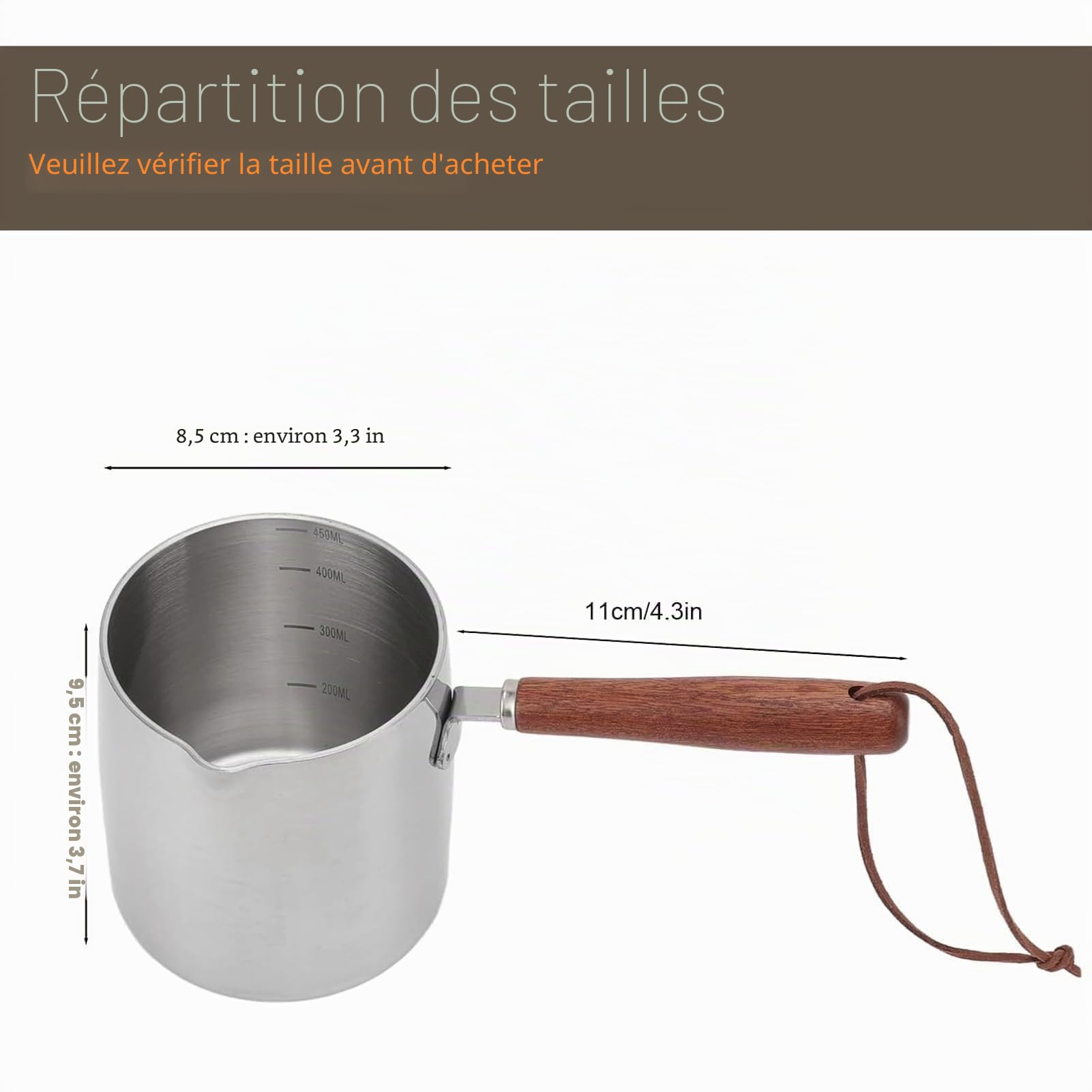 Tissting 2PCS Mini Cafetières 450ml,Poignée Bois Petites Casseroles Sauce