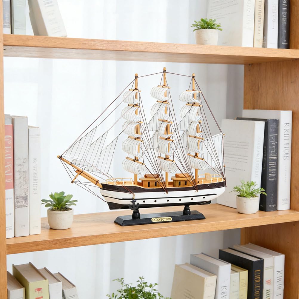 YLME Segelboot Modell Aus Holz, Europäisches Großsegelschiff, Nautische Dekoration Für Zuhause Und Büro, Handgefertigtes Maritimes Ornament Mit Stoffsegeln, Geschenk Für Männer/Geschichtsbegeisterte