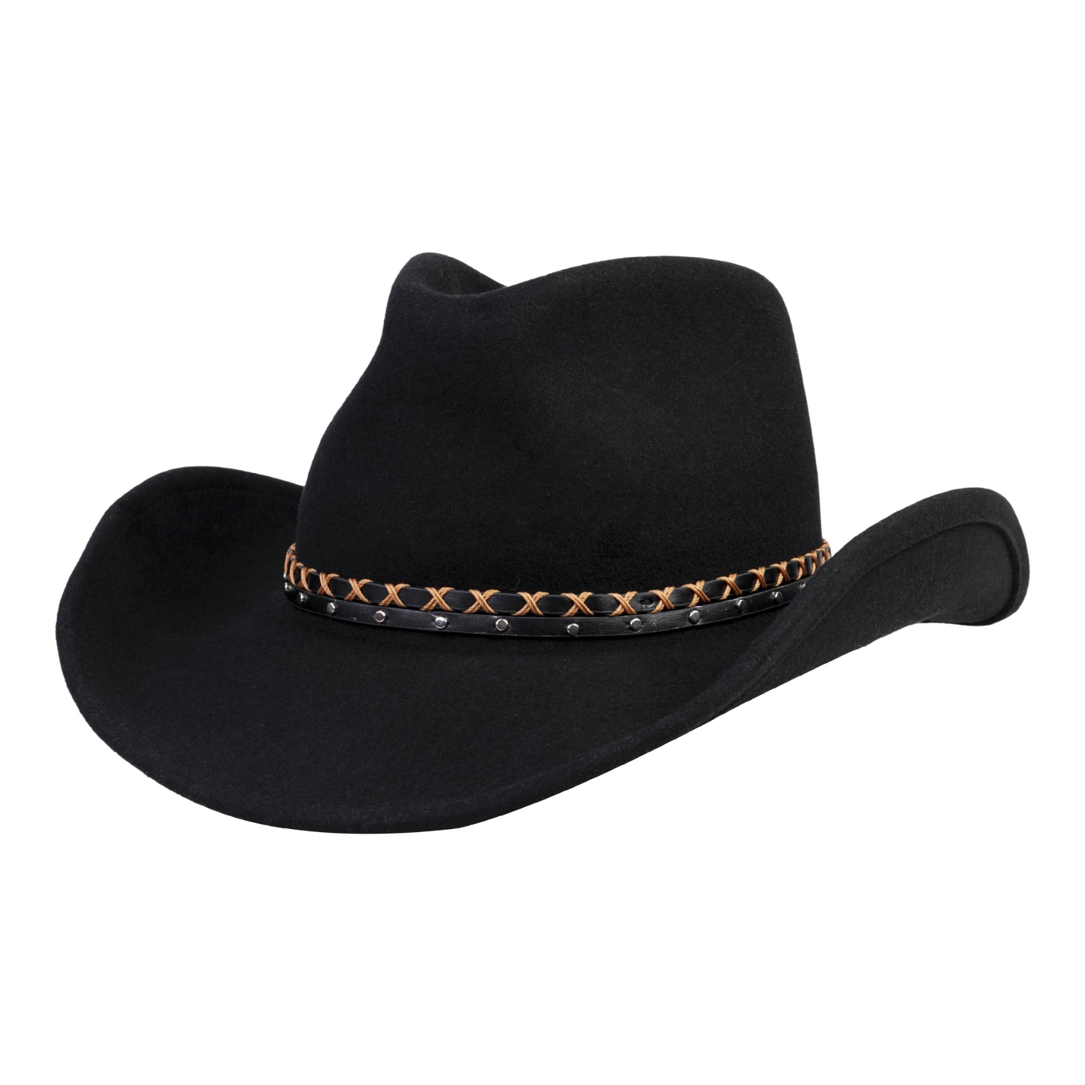Cowboy Hat Water-Resistant Felt Hats 100% Wool Wide Brim Western Panama Rancher Hat for Women Men