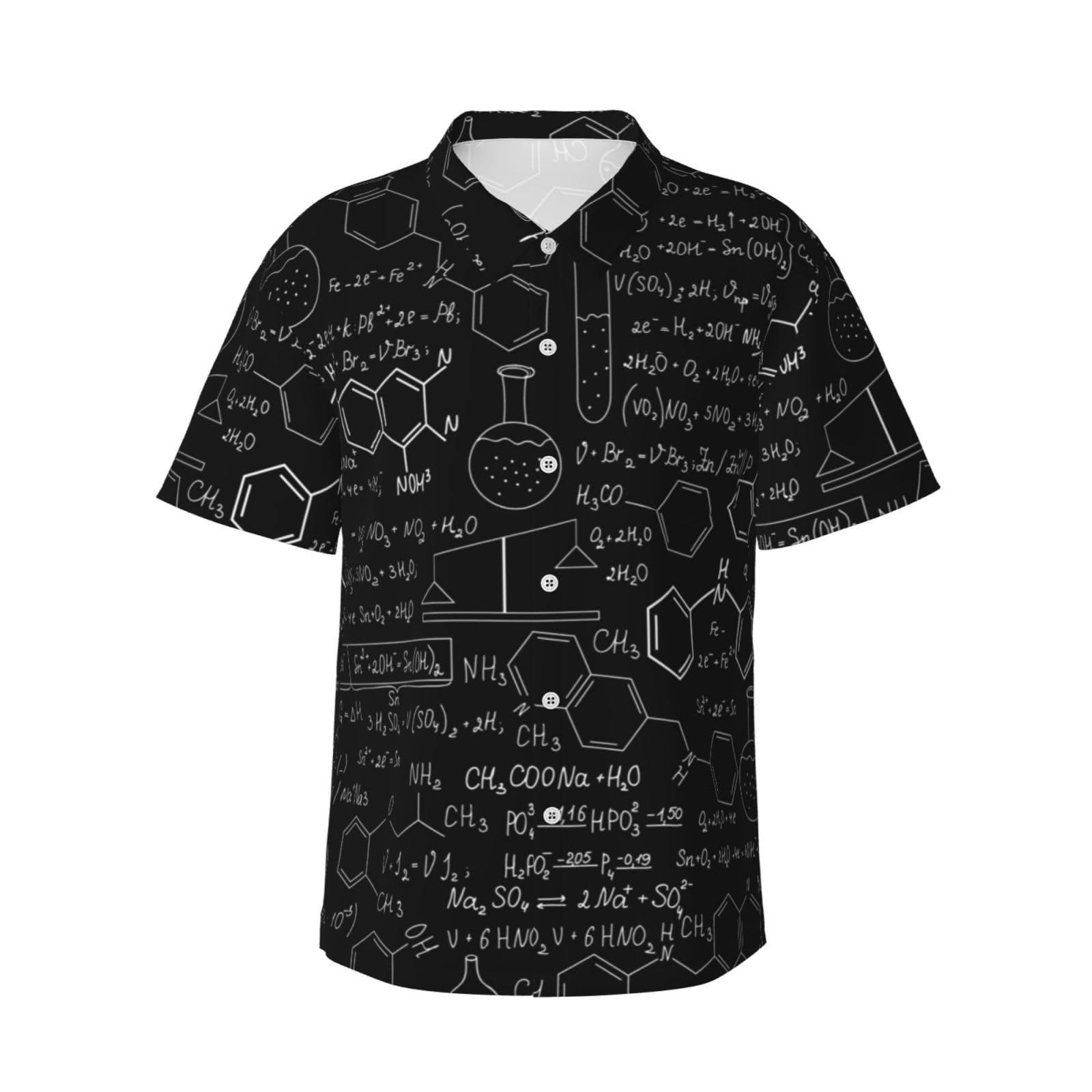 ESASAM Abstract Science Chemistry Men's Hawaiian Shirt â€“ Tropical Print Button Down Short Sleeve Beach Shirt, Beach Party Shirt, Vacation Shirt, Short Sleeve Shirt, Casual Shirt