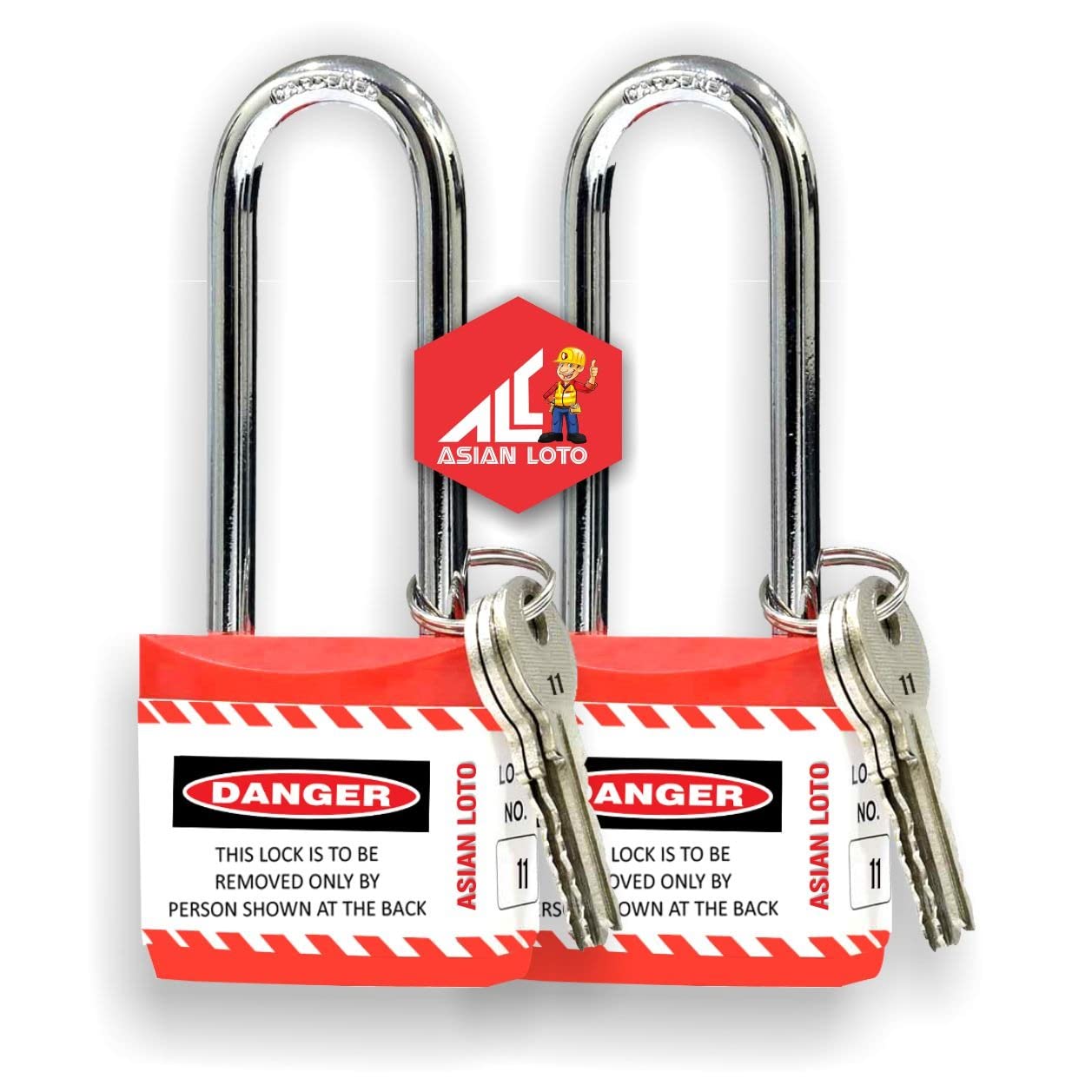 Asian Loto Red Long shakle Jacket Padlock with 3 Key Set of 2