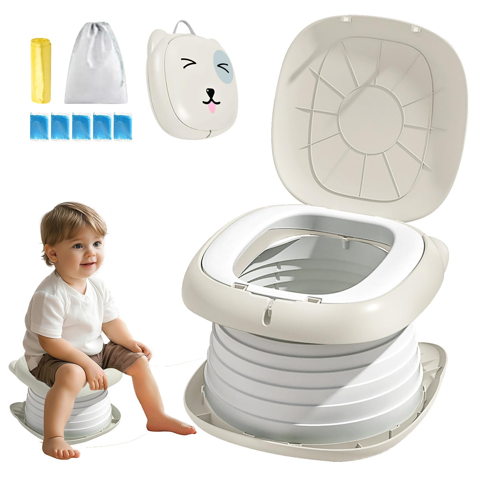 Töpfchen Falttoilette Kinder, Klapptoilette für Kinder, Faltbarer Toilettensitz Kinder, Töpfchen für Unterwegs, Töpfchen Faltbar, Töpfchen für Kinder Baby Toilettensitz mit Ersatztaschen(Grau)