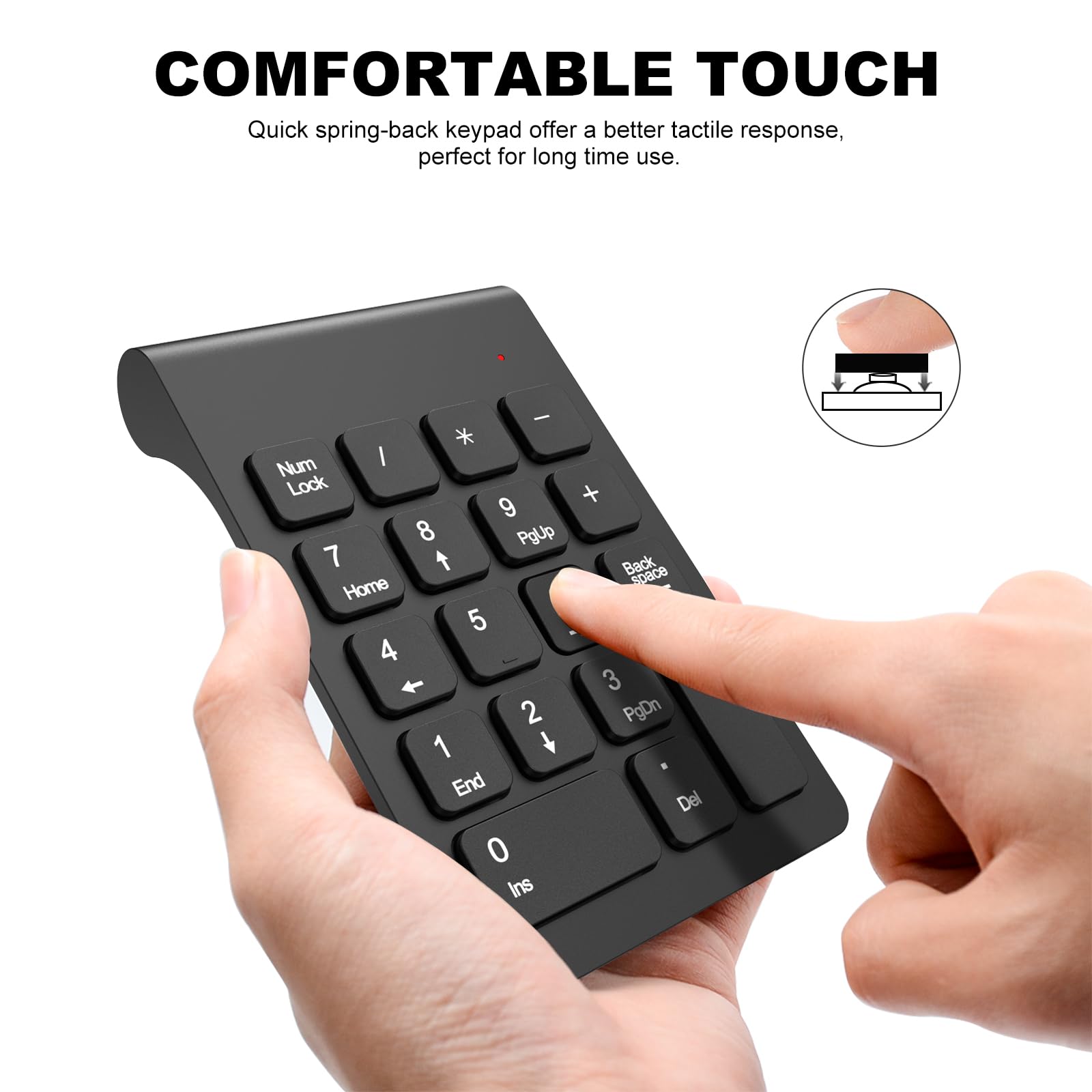 TRELC Teclado numérico inalámbrico, Mini 2.4G, 18 Teclas, Teclado numérico portátil silencioso de Contabilidad financiera, Extensiones de Teclado numérico con Mouse inalámbrico para Laptop, PC