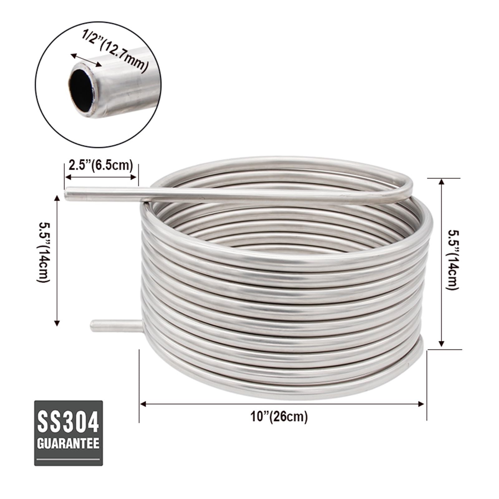 Scambiatore di calore, Di Ammostamento A Ricircolo Di Scambio Termico Senza Saldature Da 25 Piedi (7,6 Metri) Bobina In Acciaio Inossidabile 304 Tubi Da 1/2 "Diametro 10" 12 "(10 inch Diameter)