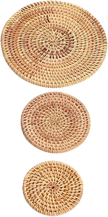 Hotfiary 6 Pack Handmade Rattan Coasters, Natural Wicker Boho Coasters Set, Heat-resistant Drink Coasters Reusable Saucers for Coffee Table Protection, Round Trivet for Teapot Teacup