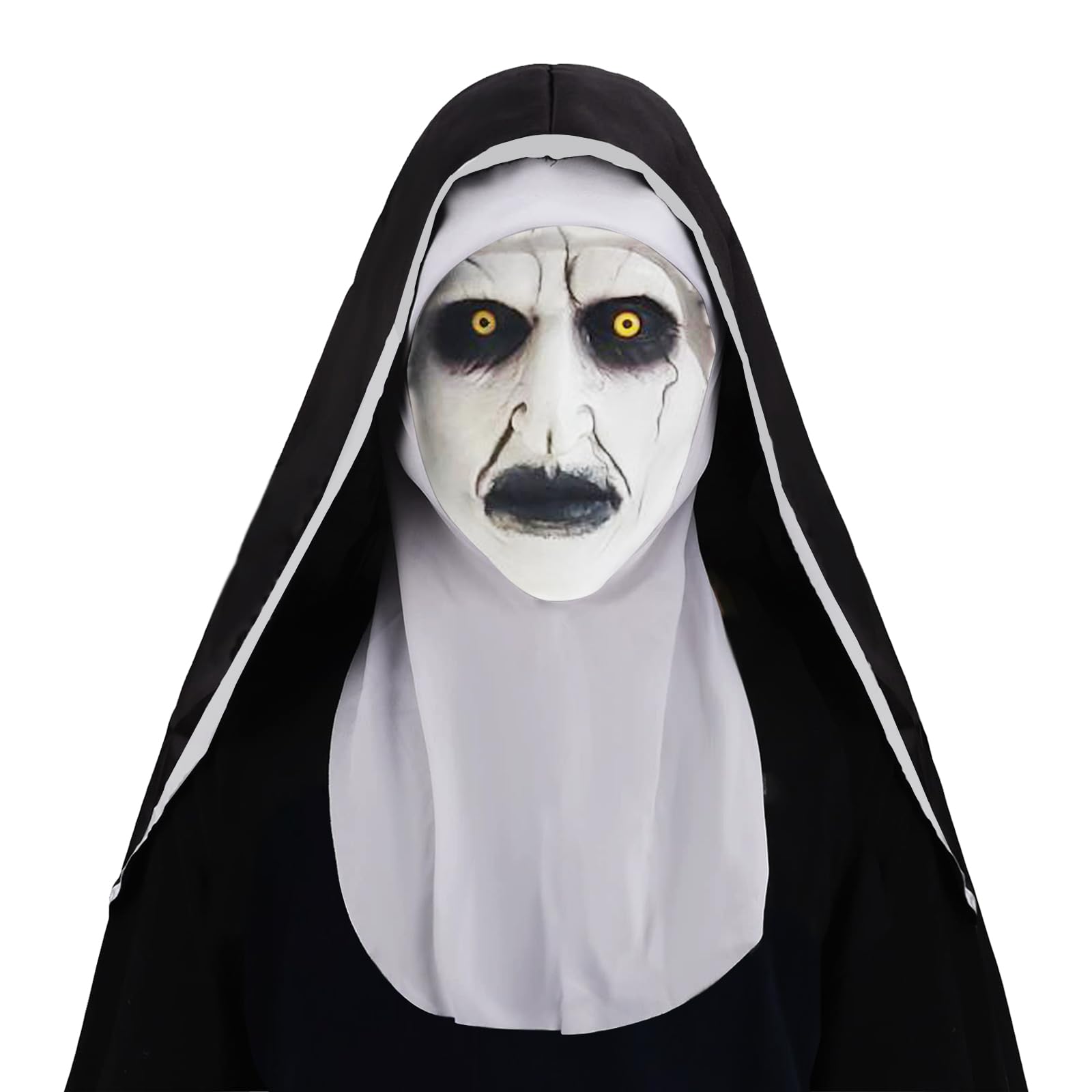 IFQKNUYL Scary Halloween Mask The Nun, Creepy Latex Mask Horror Full Head Mask with Headscarf