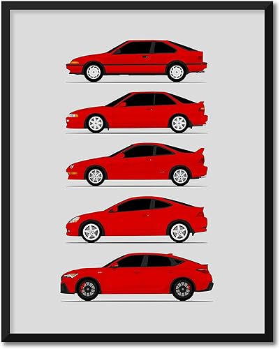 Vista 21 de Custom Car Posters Handmade Poster compatible with Acura Integra Evolution Generations and Print of Acura Integra - Rally Blue, 8x10 Metallic Print