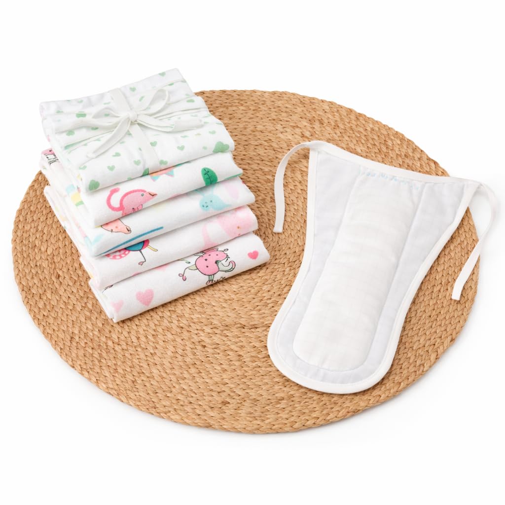 PURE MUSLIN, PADDED, HAND MADE Nappy Langot |EXTRA SOFT & GENTLE | NO SKIN RASHES| Nursary Printed reusable nappies for baby boys & girls| Set of 6 | 0-3 months