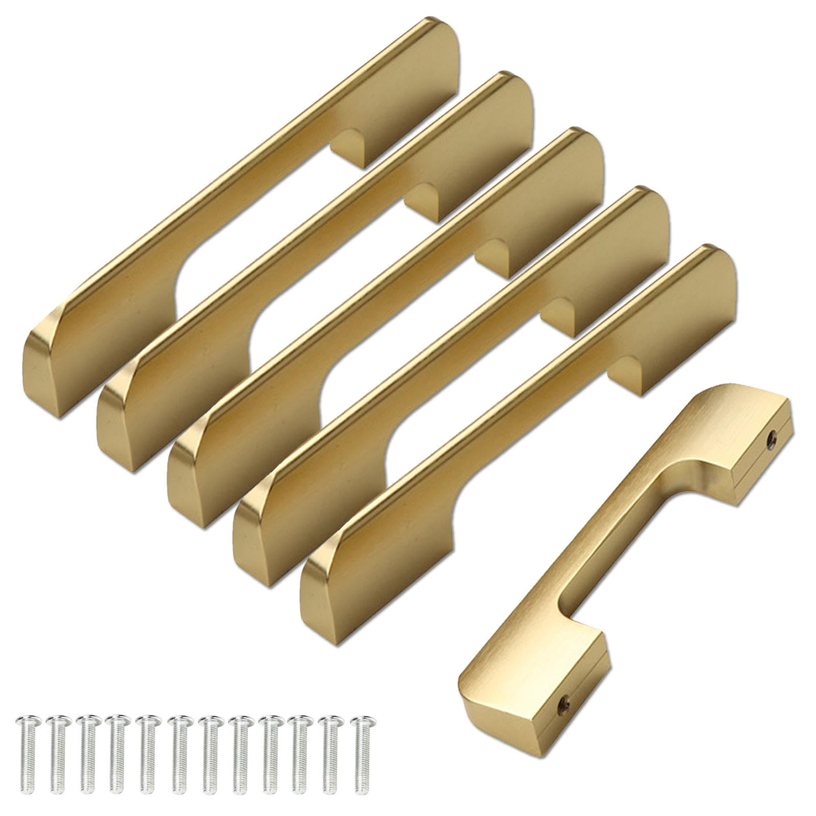 Tzyyao Gold 6 Pack Cupboard Handles Drawer Pulls,96/128/160/224/320/480Mm Hole Centre Furniture Door Pulls,Aluminium Alloy Finger Edge Pull Handle,For Kitchen Cabinet Wardrobe Drawer,-Holecenters:320mm