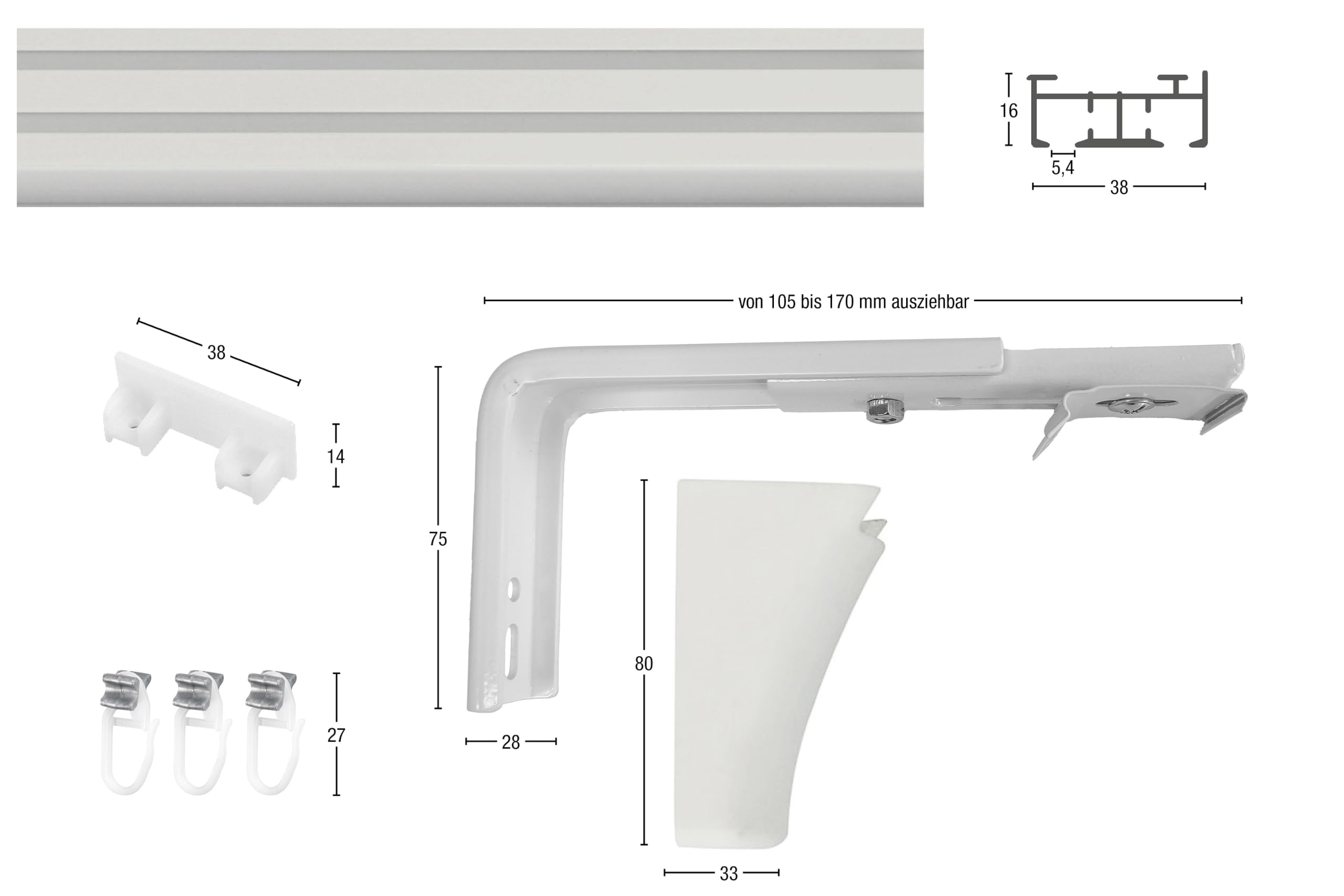Garesa - Binario per tende intelligente, a 2 vie, in alluminio, con guide incluse, montaggio a parete, anche per tende pesanti, 320 cm