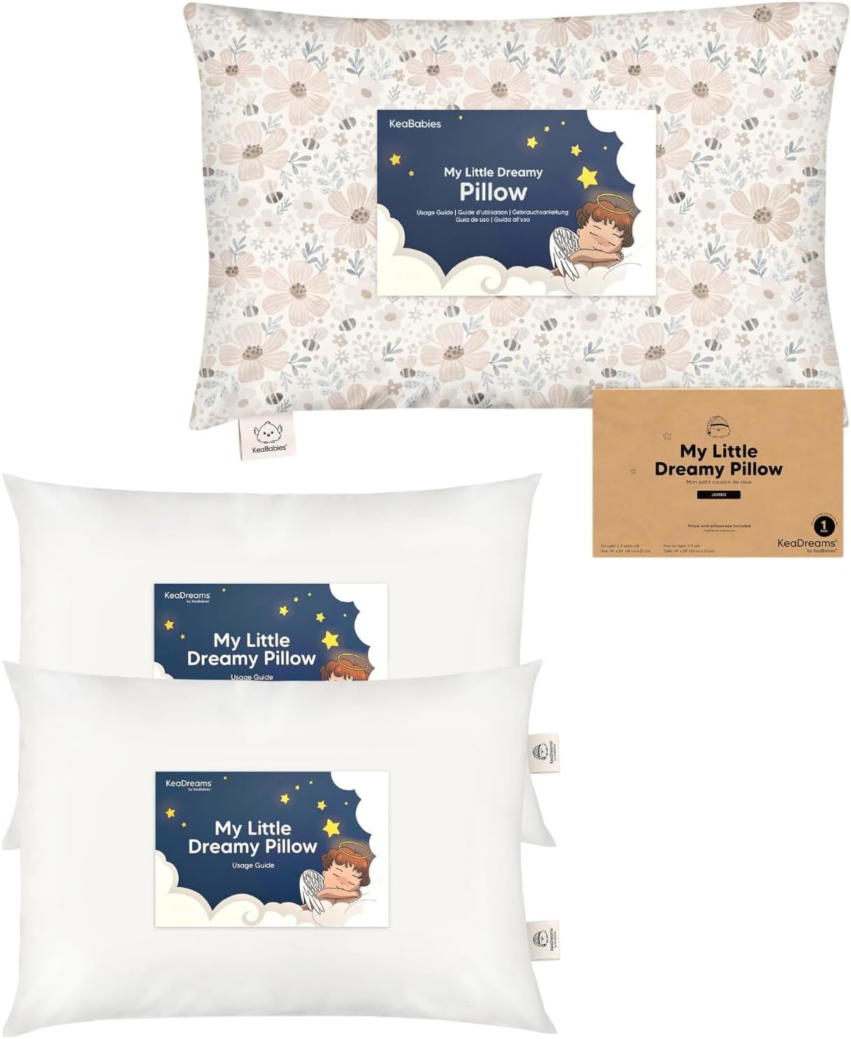 KeaBabies Toddler Pillow with Pillowcase, Jumbo 14X20 and 2-Pack Toddler Pillow - Kids Pillows, Soft Cotton Toddler Pillows for Sleeping, Jumbo Size Pillow