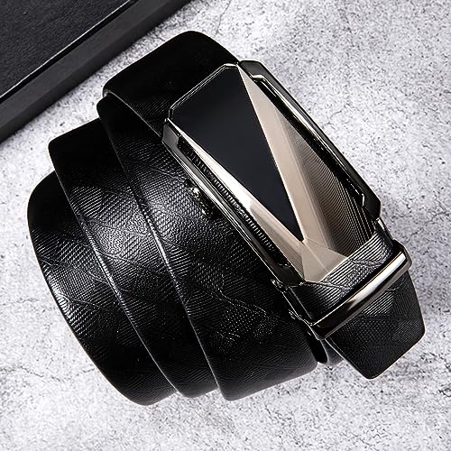 Image of Dubulle Designer Men's Belts, Ratchet Leather Sliding Buckle Dress Belt