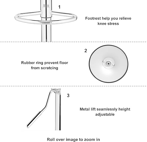 Miniatura 6 de Luonavei Taburetes de bar cuadrados modernos de piel sintética ajustable de piel sintética con respaldo, juego de 2, taburetes giratorios de altura