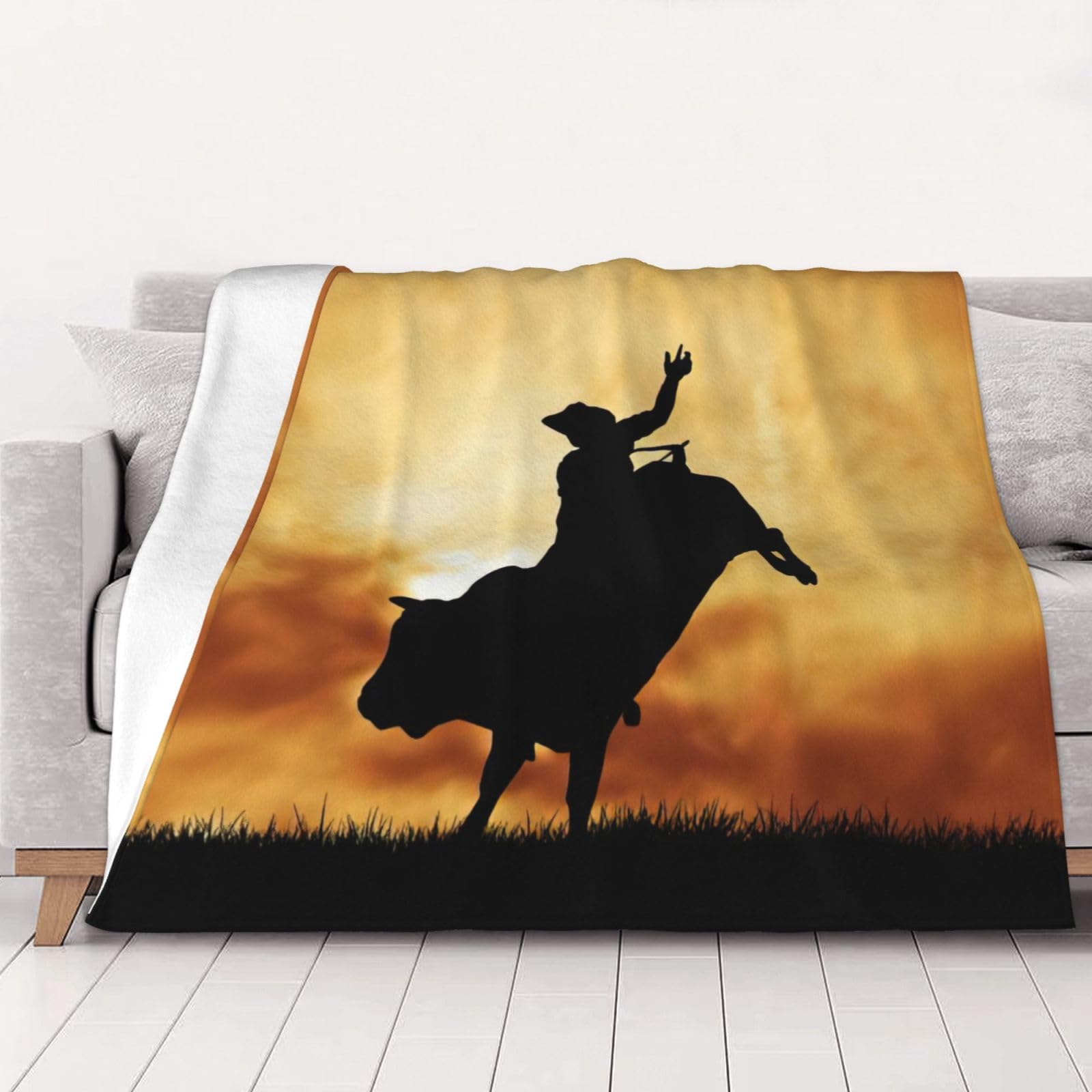 Jejea Black Cool Bull Riding Print Flannel Blanket Plush Throw Super Soft Flannel Blankets For Couch, Bed, Sofa For All Seasons