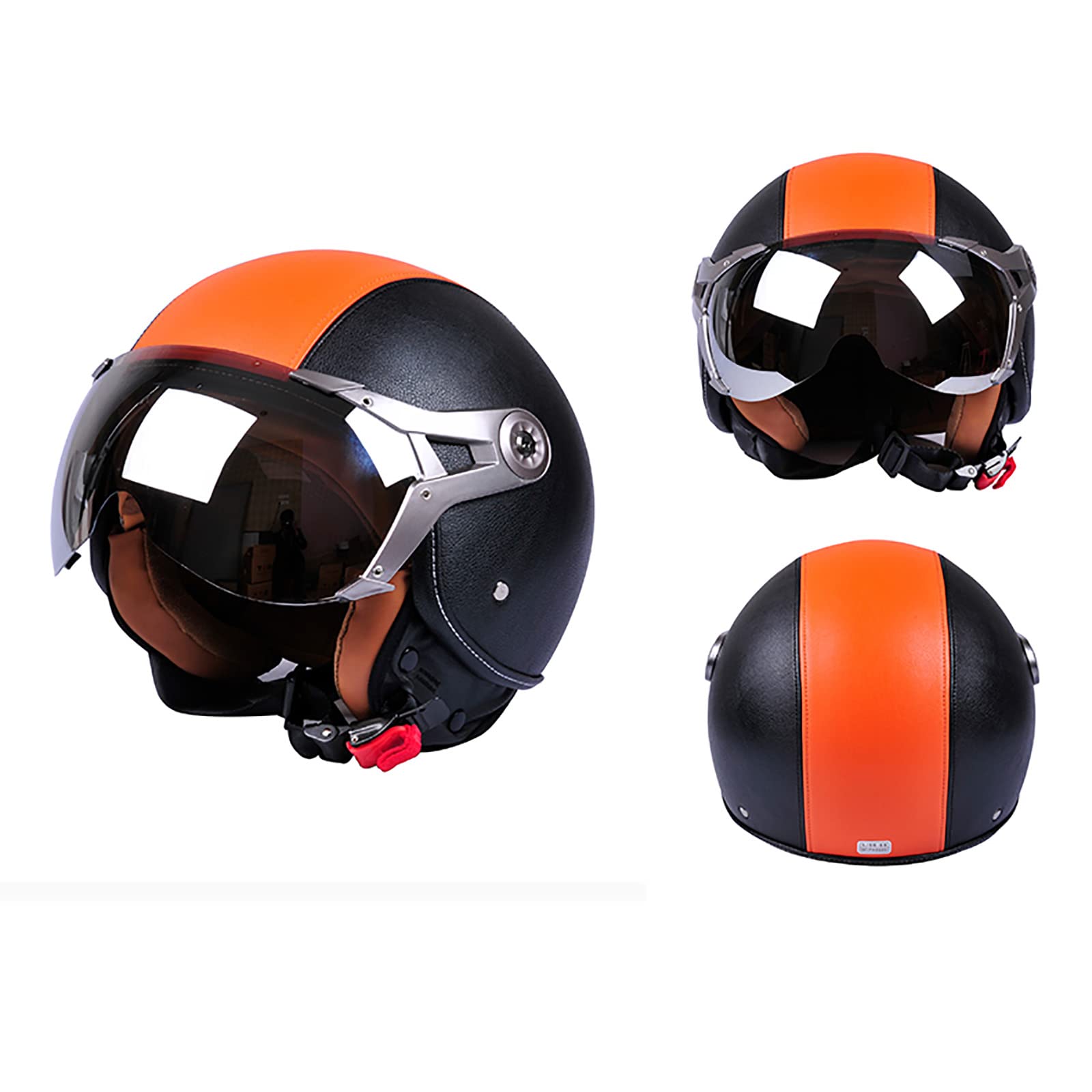 JATIBOSH Medio Casco Retro Tratamiento De Fortalecimiento, Antiarañazos Motocicleta Casco, Lentes Chapadas En Plata Clara De Primera Calidad Jet Ciclomotor Abierto Cascos, Certificación ECE