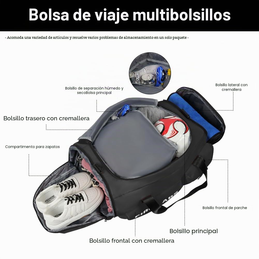 Flintronic 65L Bolsa Deporte Gimnasio, Bolsa de Viaje, Bolsa Deporte Fitness, con Zapato Separada Seco y Humedo, Ligera e Impermeable, Hombre y Mujer, para Deportivo Viaje Gimnasio, Negro