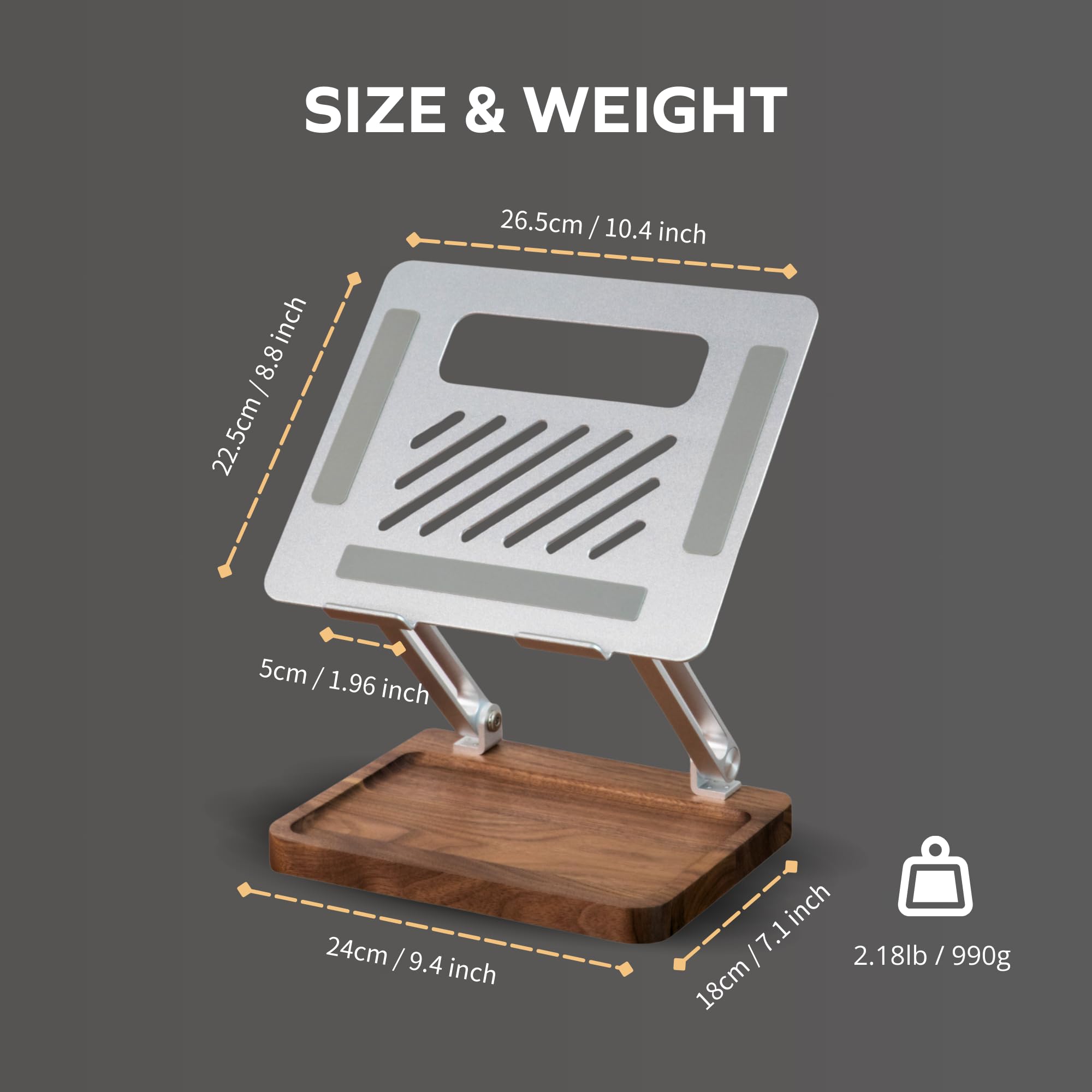 Muso Wood Laptop Stand For Desk, Walnut Laptop Rser, Ergonomc Wooden Laptop Ventlated Stand - View #7