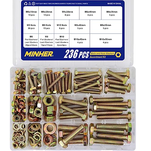 MINHER 236PCS M6 M8 M10 Heavy Duty bolts and nuts Assortment Kit Grade 8.8 Alloy Steel Hex Screws Nuts & Washers kit - Image 2