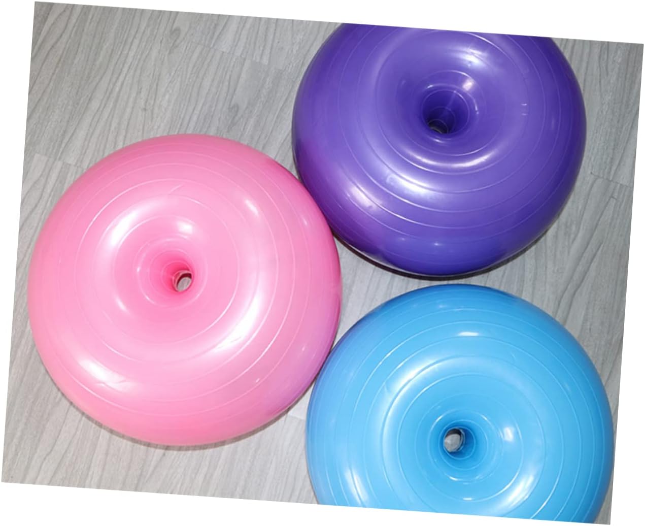 Yardwe Donut Shaped Burst Exercise Ball with Pump Thickened PVC Fitness Ball for Yoga Balance and Strength Training at Home Light Pink Inflatable Stability Trainer