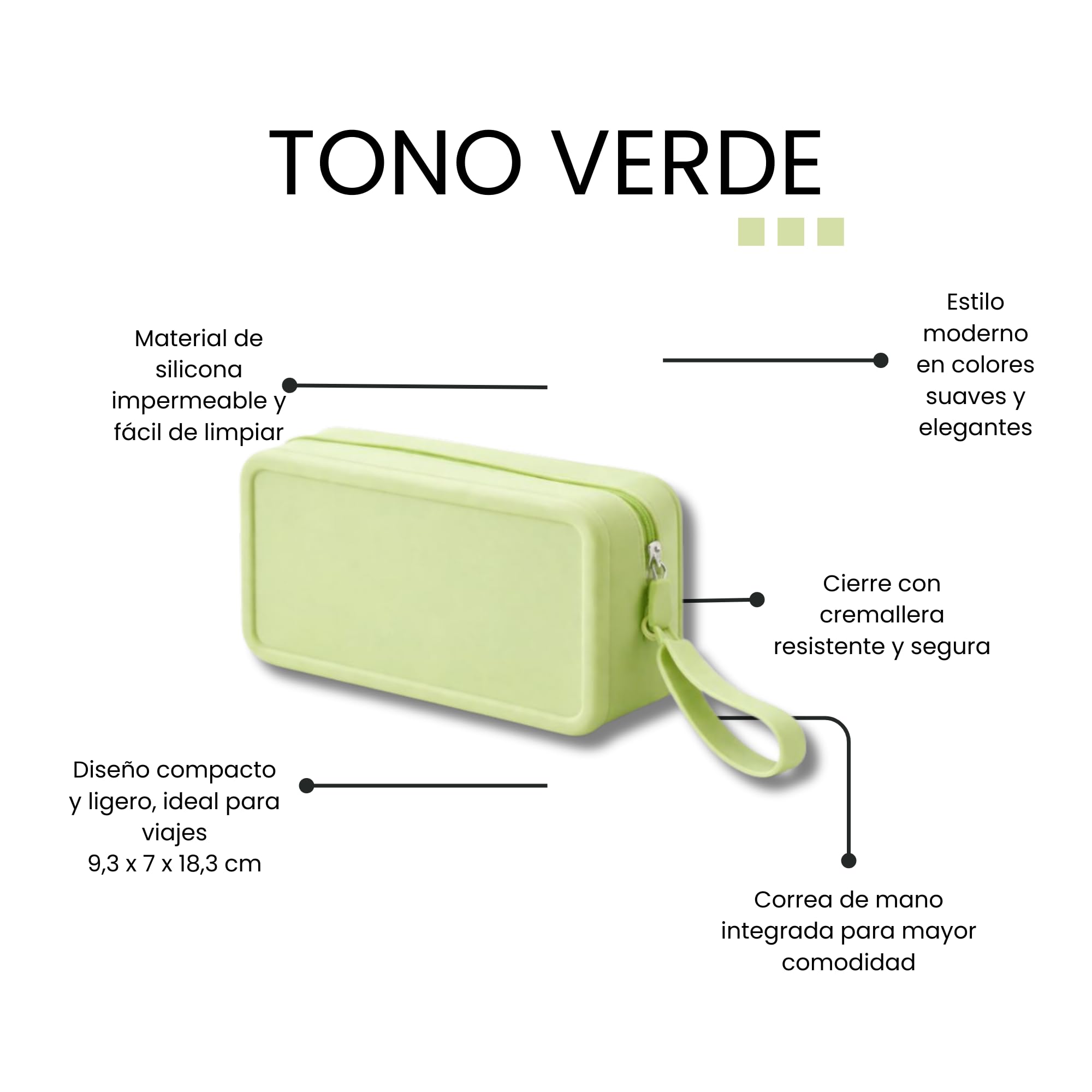 Neceser de Viaje, Gimnasio, Playa de Silicona Impermeable Antifugas – Bolsa para Líquidos de Cabina (Avión) – Flexible y Resistente para Cosméticos y Aseo 9.3x7x18.3cm (Verde)
