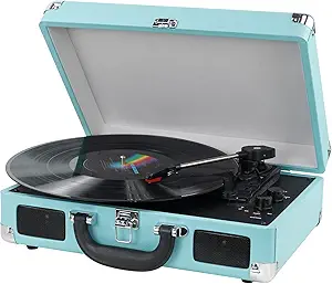 Vinyl Record Player Wireless Turntable Bluetooth 3-Speed Portable Vintage Suitcase with Built-in Speakers, Includes Extra Stylus/RCA Out/AUX IN